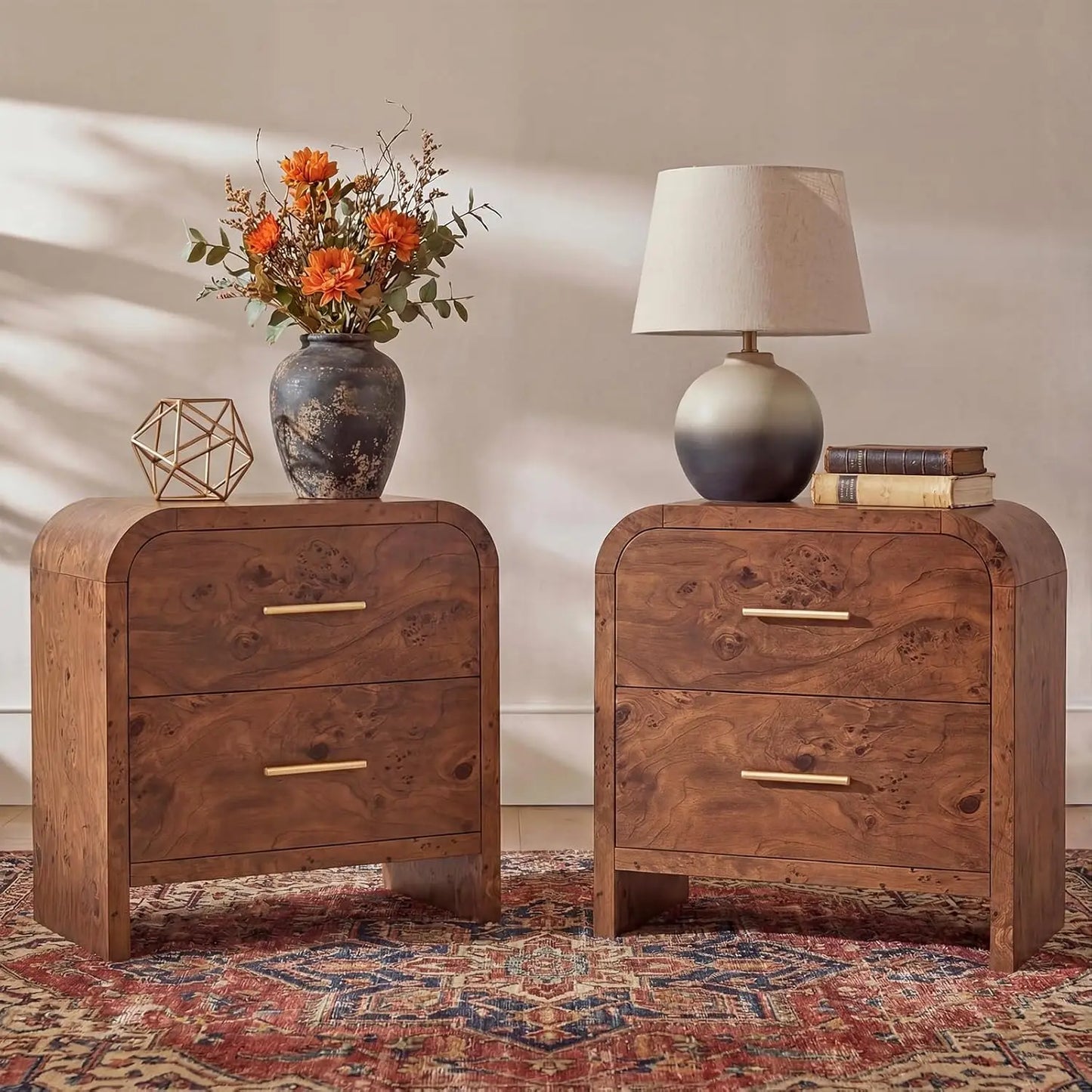 Night Stand Set of 2 [Unique Curved Profile]2-Drawer Nightstand 24" H