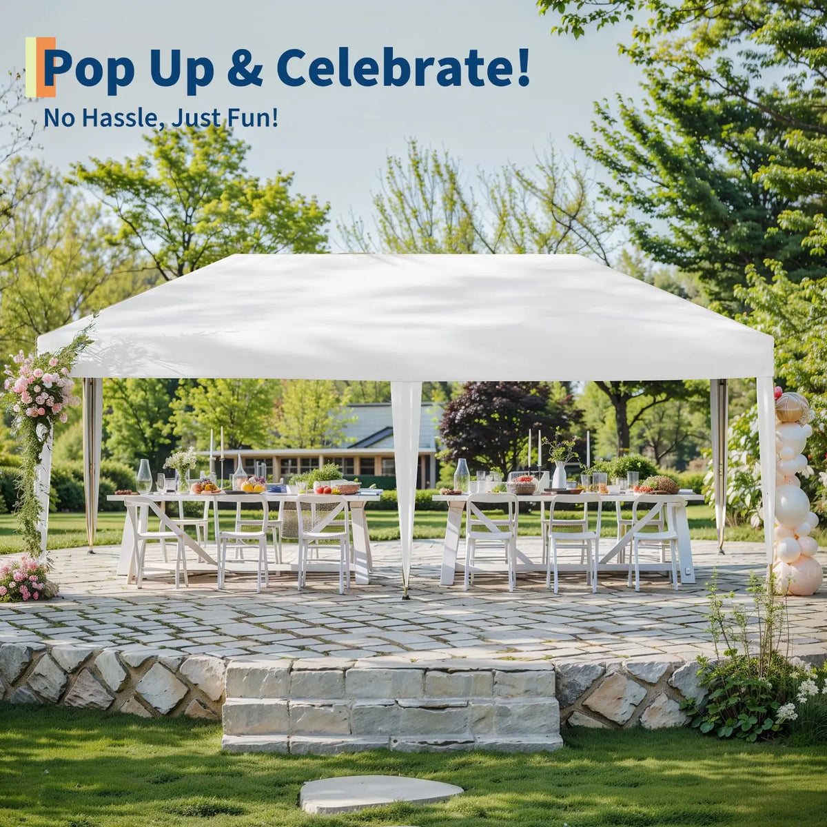 10x20 Pop Up Canopy with 6 Sidewalls,. Heavy Duty Outdoor Instant Canopy Tent with Portable Roller Bag, Silver Coated Top, 3 Adjustable Height, Sandbags, White