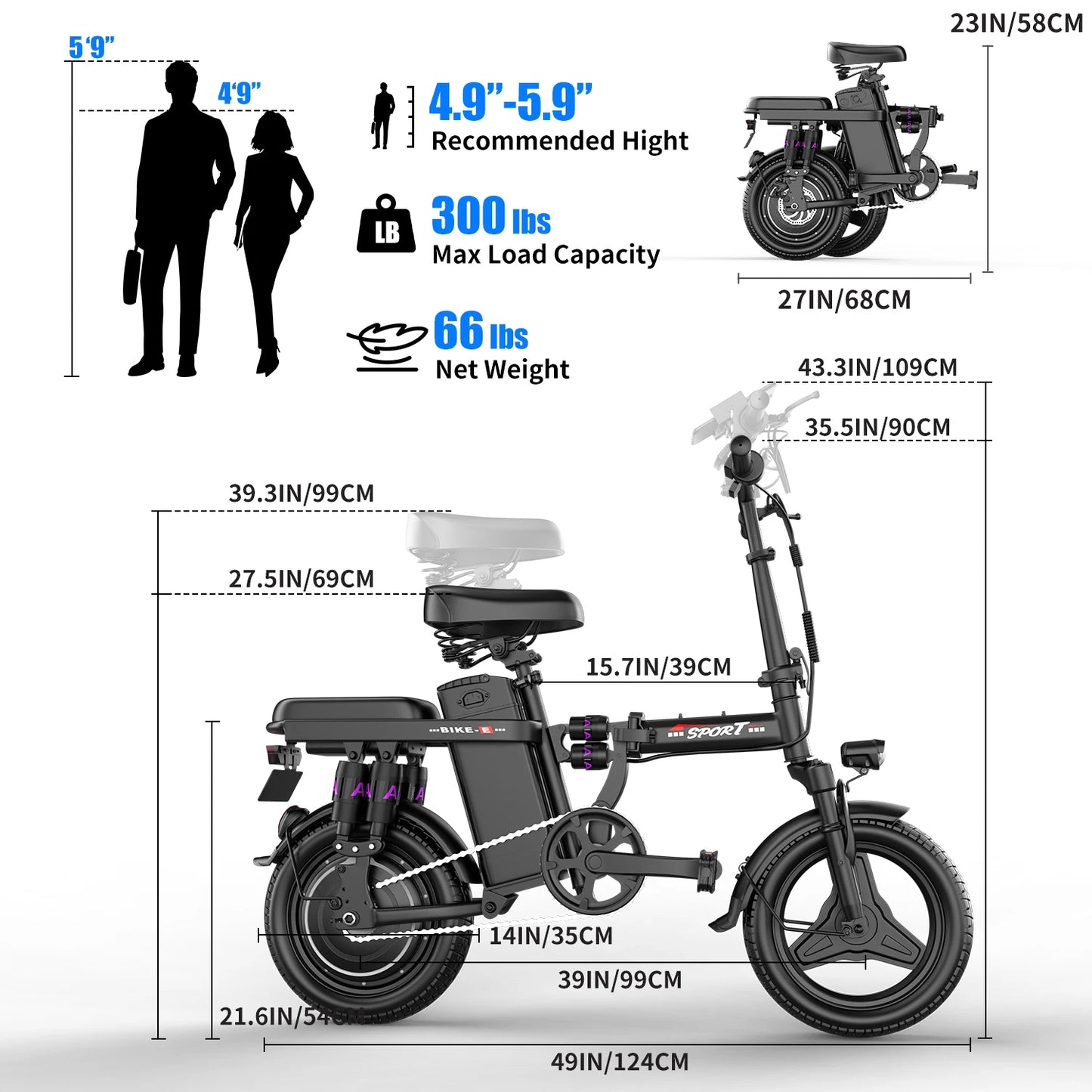 500W adult folding electric bicycle, all-carbon steel frame, full suspension, 25MPH, 30Mlies, 48V15Ah,