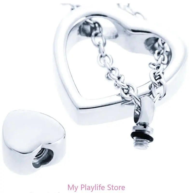 Stainless Steel Double Heart Cremation Urn Necklace Funnel Fill Memorial Ashes .