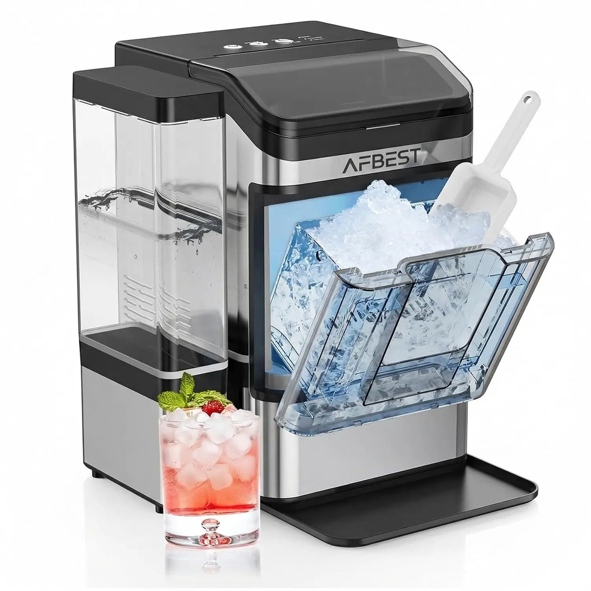 Large Capacity Countertop Nugget Ice Maker – 38 lbs/24H, Chewable Soft Ice, One-Touch Self-Cleaning, Dual Water Tanks (3L+1.5L),.