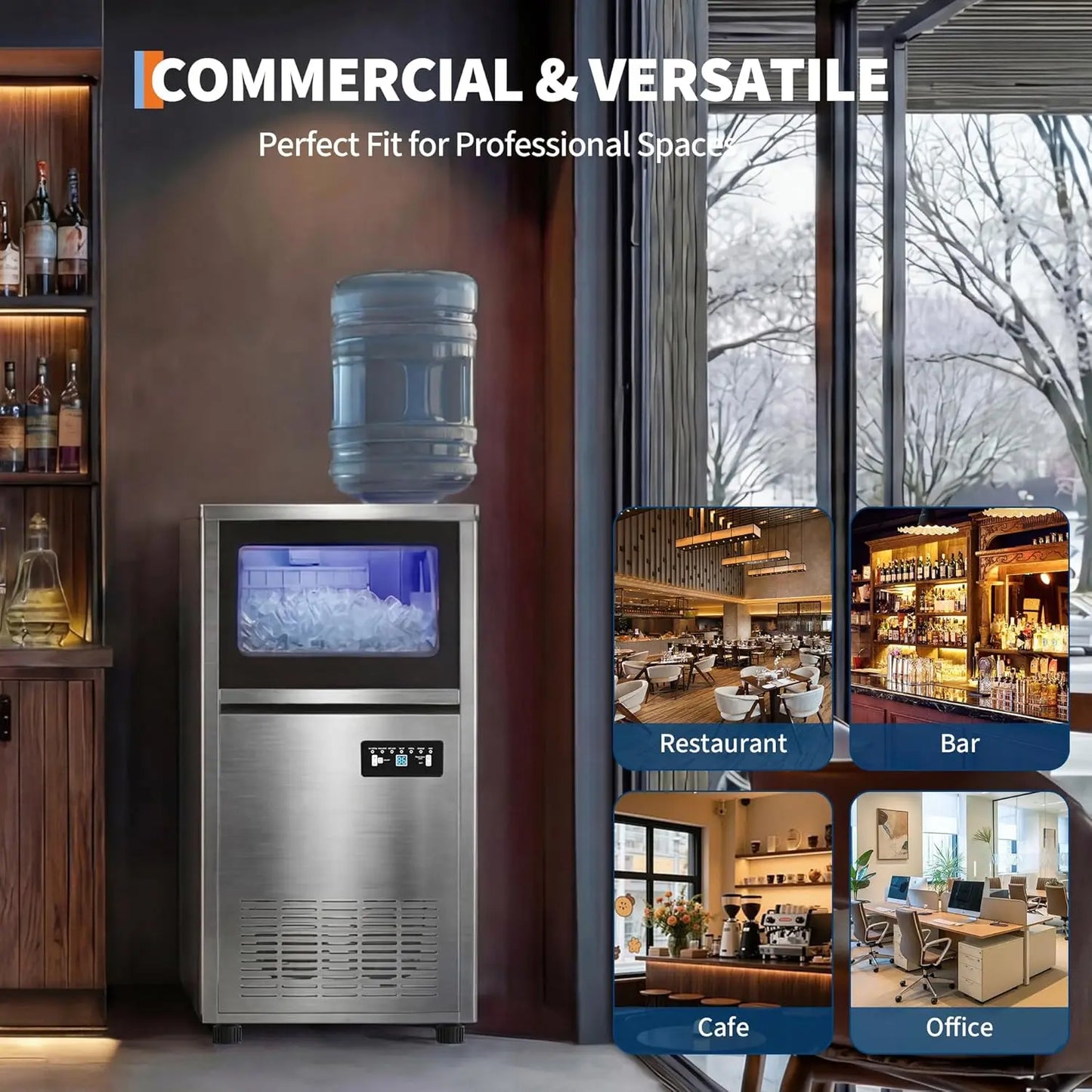 Commercial Ice Maker Machine 130lbs/24h, 36lbs Storage.