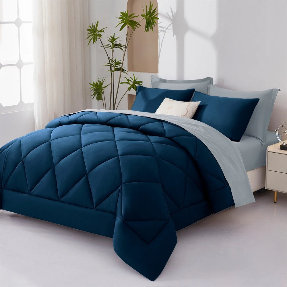 5/7pcs  Comforter Sets Queen-Breathable Comforter-Ultra-Soft Fluffy Fiber Filling, Warmth For All Seasons-Bed In A Bag .