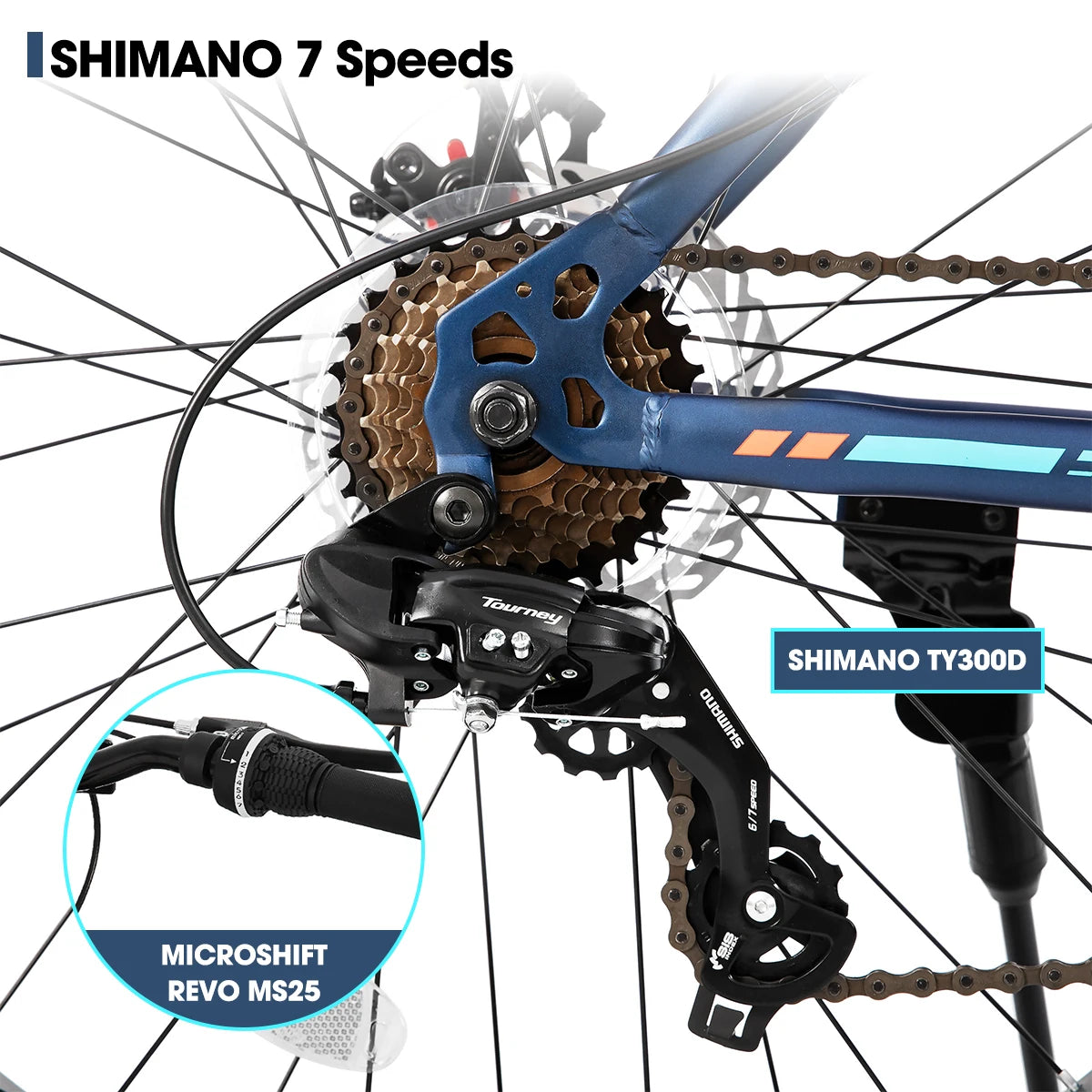 Hiland 20/24/26 Inch Kids Mountain Bike Fat Tire Dual-Disc Brake Shimano 7-Speed Beach Bicycle for Ages 5+ Years Old Boys And Girls