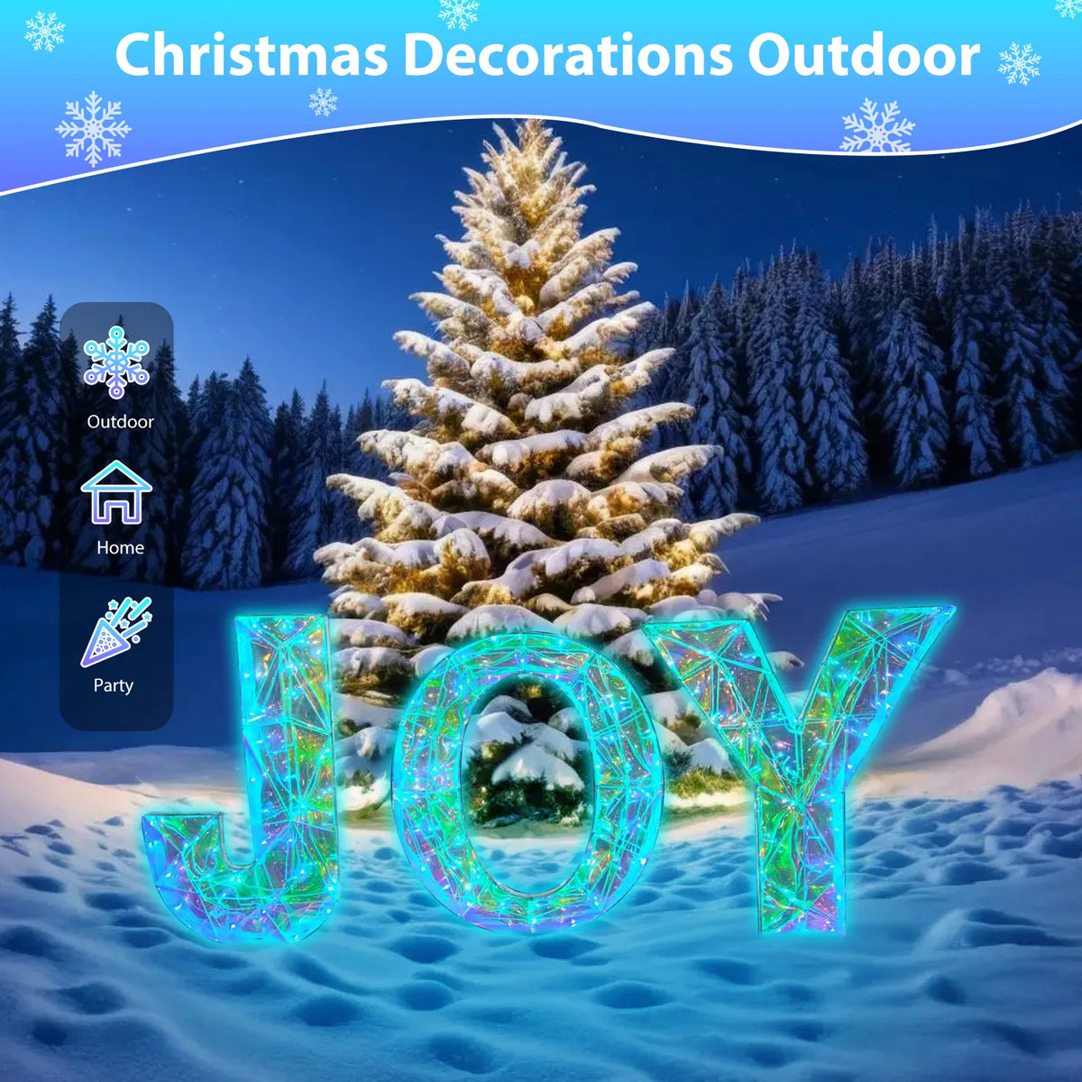 3 Pieces Outdoor Xmas Decor Letters JOY LED Lighted Prism . Metal PVC Lighted.