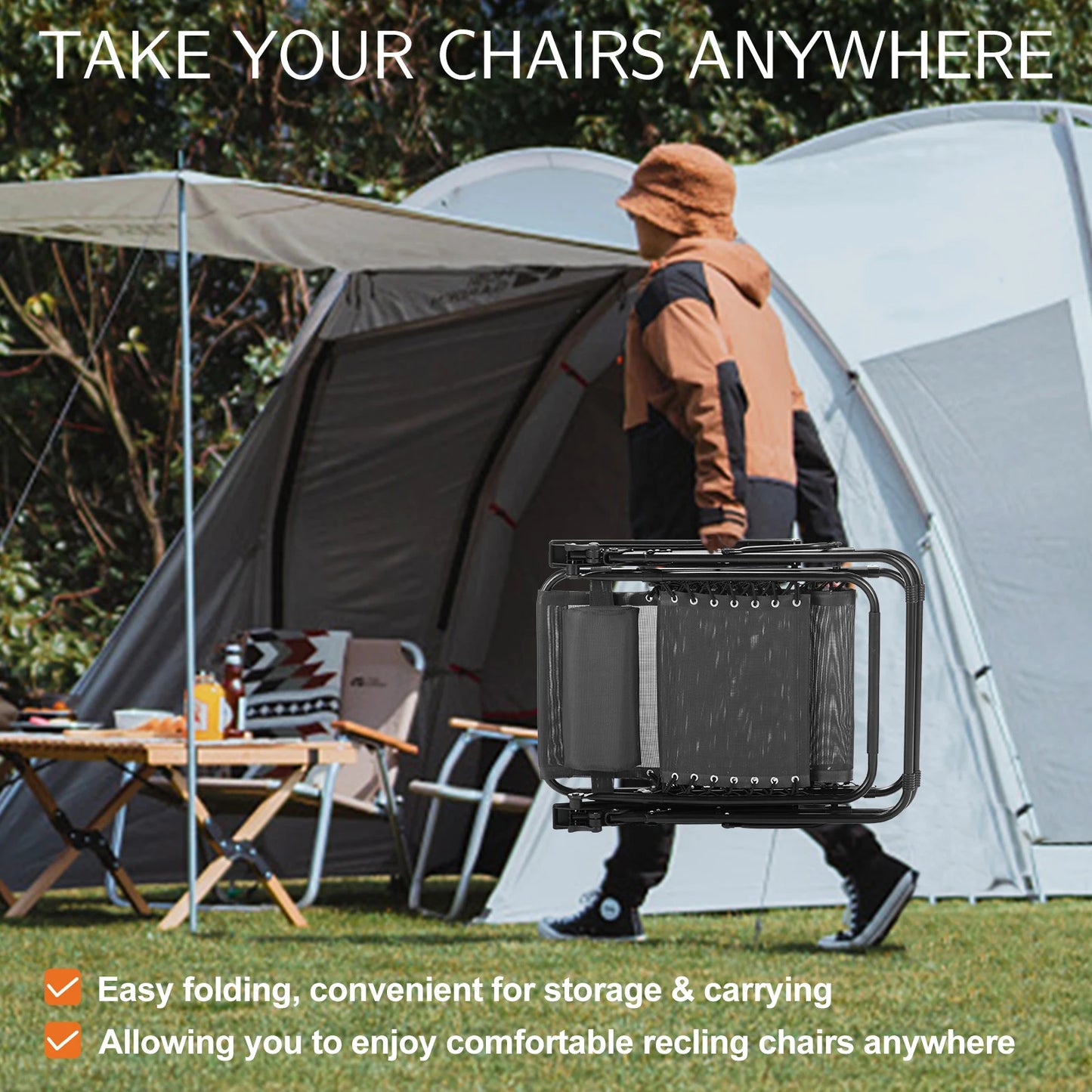 Zero Gravity Portable Recliner  with Cup Holder Trays Adjustable Pillow.