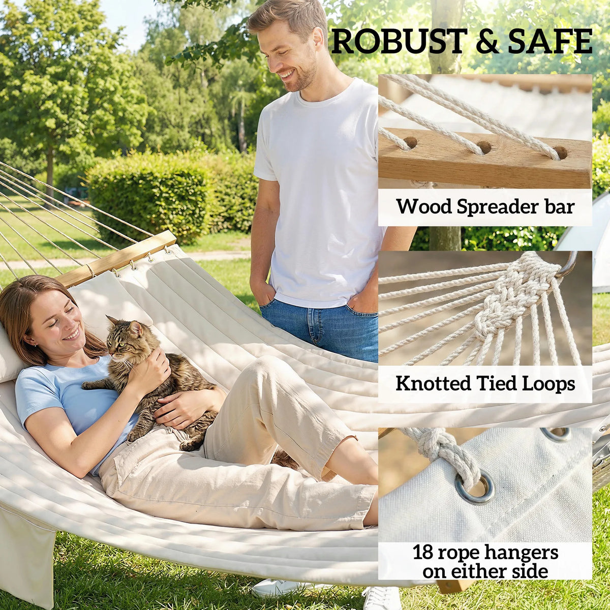 Outdoor Hammock, 2-Person, 440 Lbs Capacity, Cream White