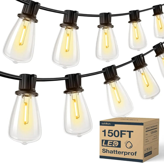 150FT LED Outdoor String Lights Waterproof. Lights Shatterproof ST38 Replaceable Bulbs Dimmable Outside . Lights