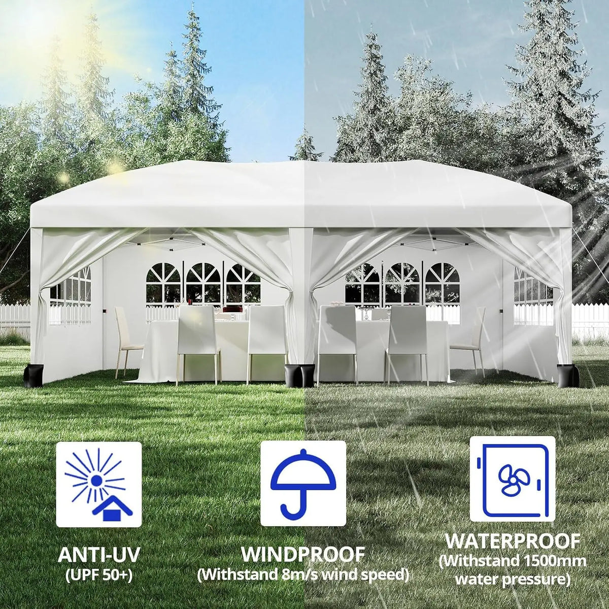 10x20ft Pop‑Up Canopy Tent w/Window Sidewalls  Folding Gazebo Tent . Waterproof Outdoor Shelter Light-transparent Sidewall Windows . 0xford Fabric