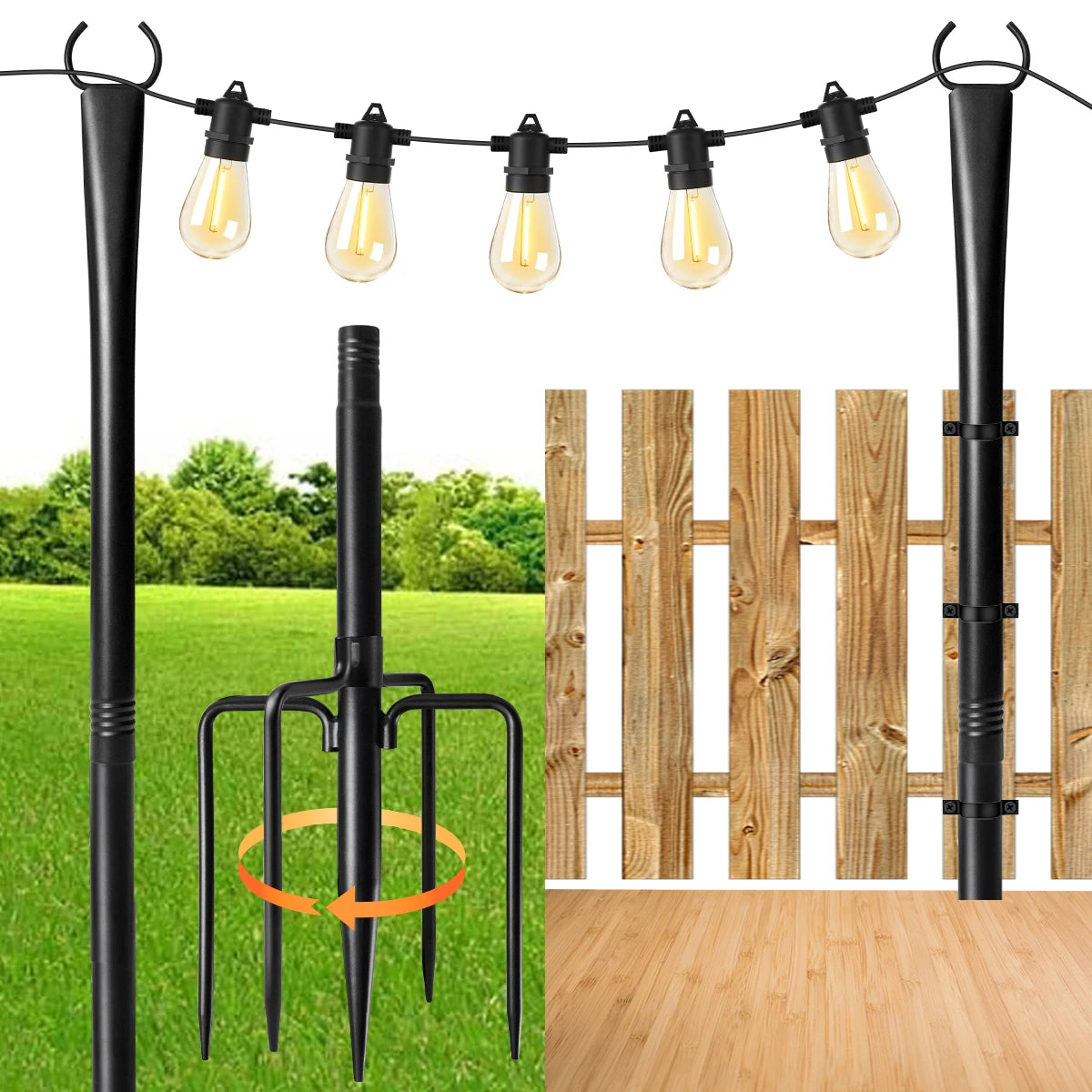 6/4/2pcs 10ft Metal String Light Poles with Fork ,Waterproof Adjustable Heavy-Duty Lighting Stand .