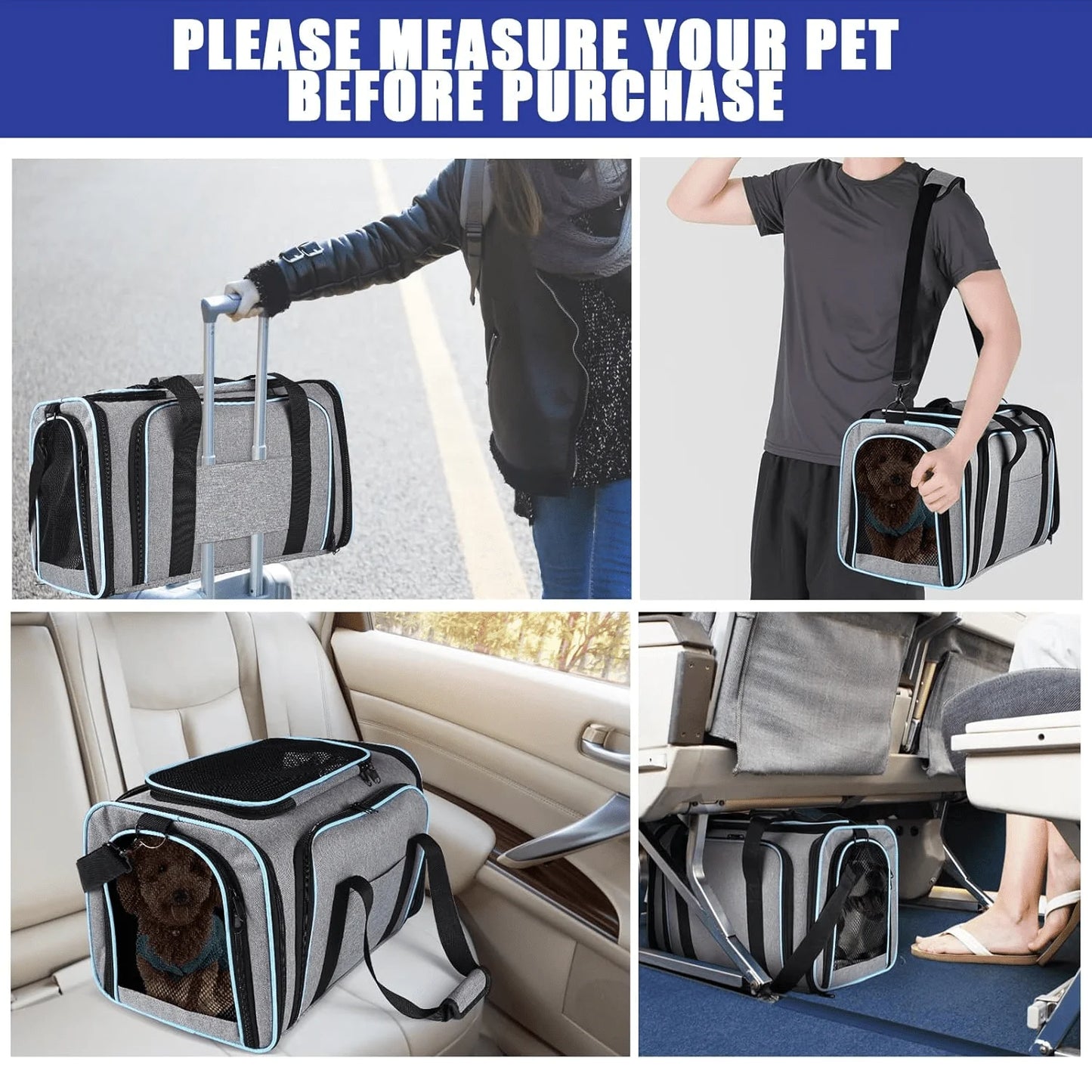 Airline Approved Pet Carrier, Cat Carrier, Dog Carrier With Removable Fleece Pad, .