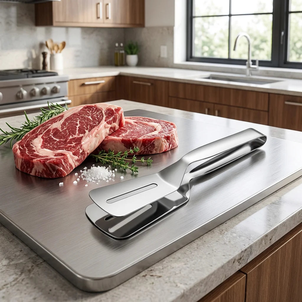 Durable Stainless Steel Steak Clip - Multifunctional Grill Tongs with Spatula,
