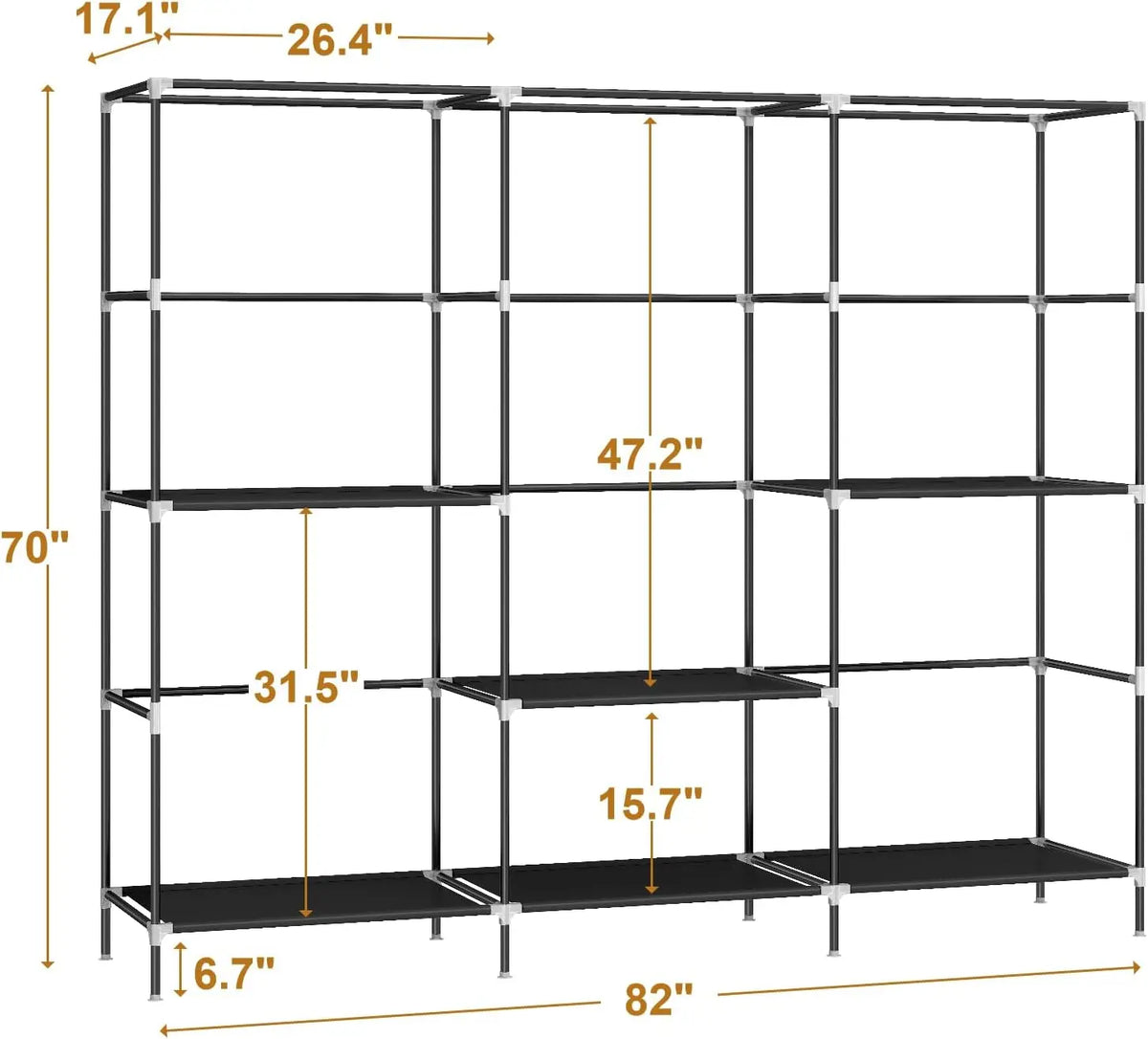 83" Portable Wardrobe Closet .Freestanding Clothes Rack Organizer with Dust Cover, 5 Hanging Rods & 6 Storage drawers
