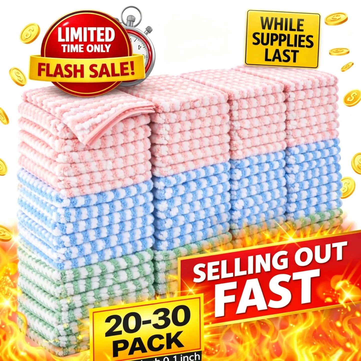 30-pack Non-stick, Sewage-resistant, Corrugated Microfiber Kitchen Cloths