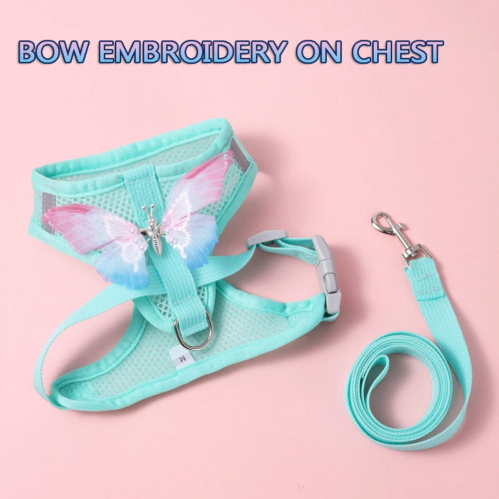 New Breathable Cute Cat Harness Set Butterfly Small Dog Harness.
