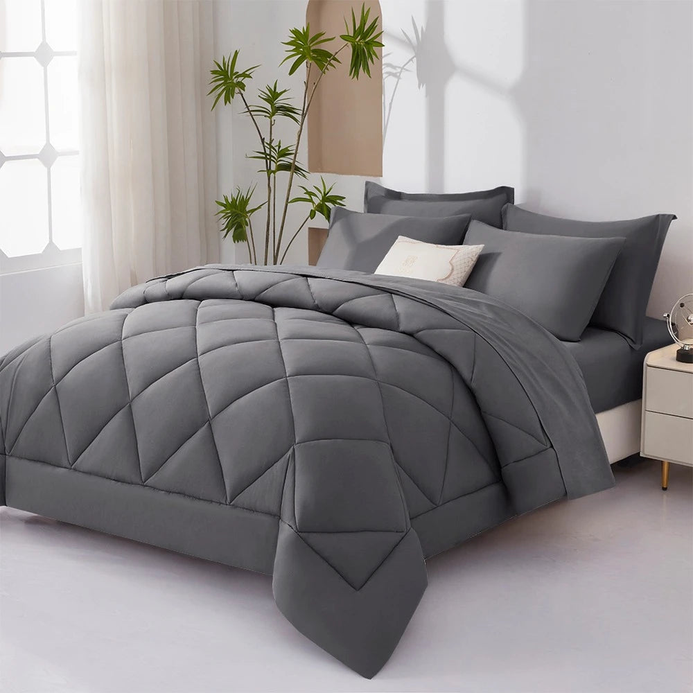 5/7pcs  Comforter Sets Queen-Breathable Comforter-Ultra-Soft Fluffy Fiber Filling, Warmth For All Seasons-Bed In A Bag .