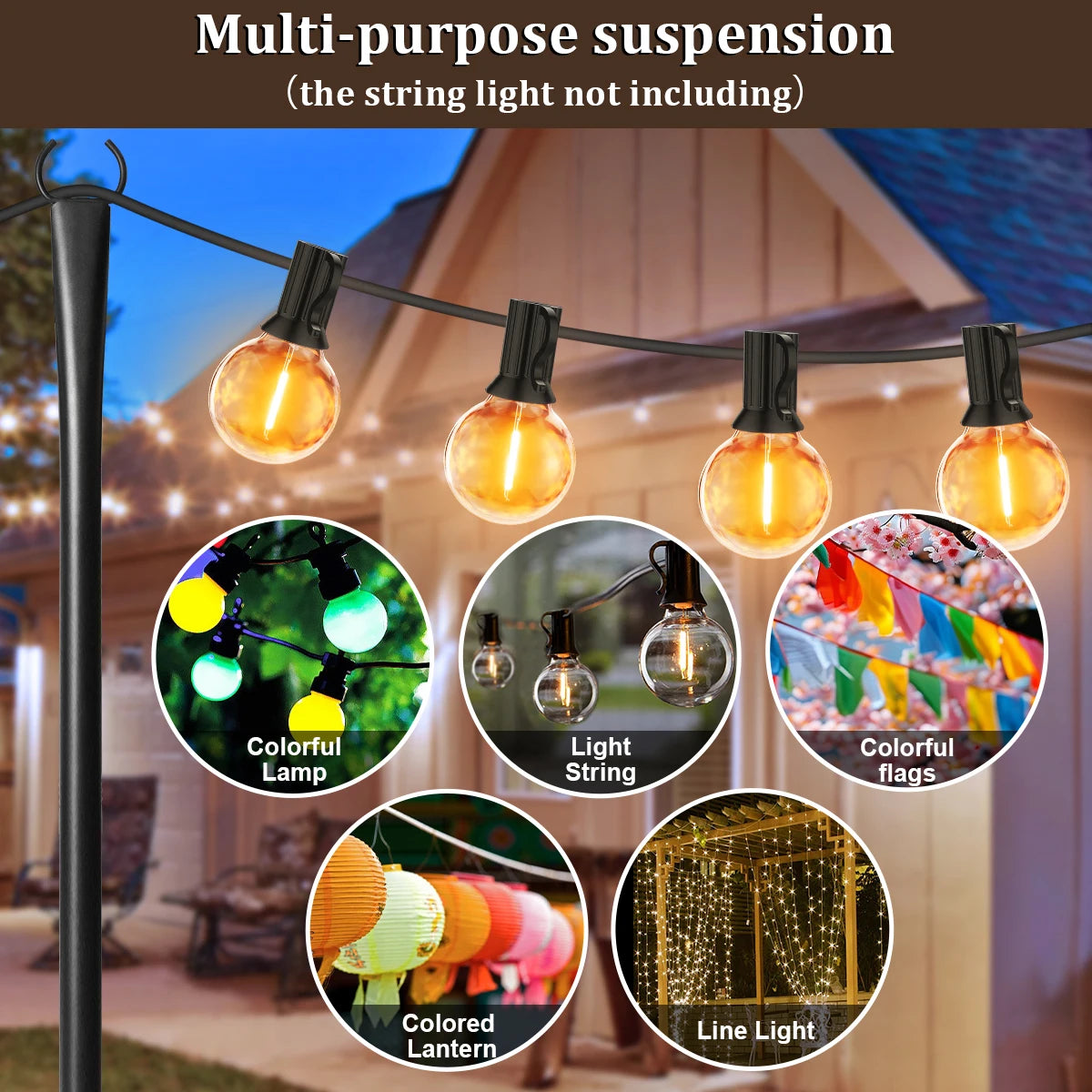 6/4/2pcs 10ft Metal String Light Poles with Fork ,Waterproof Adjustable Heavy-Duty Lighting Stand .