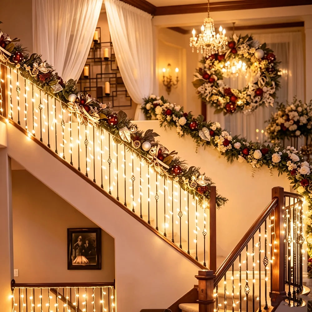 19.05ft Warm White USB- Curtain Lights with 8 Lighting Modes & Multi-Shape String Lights Suitable .(No Curtain Included)