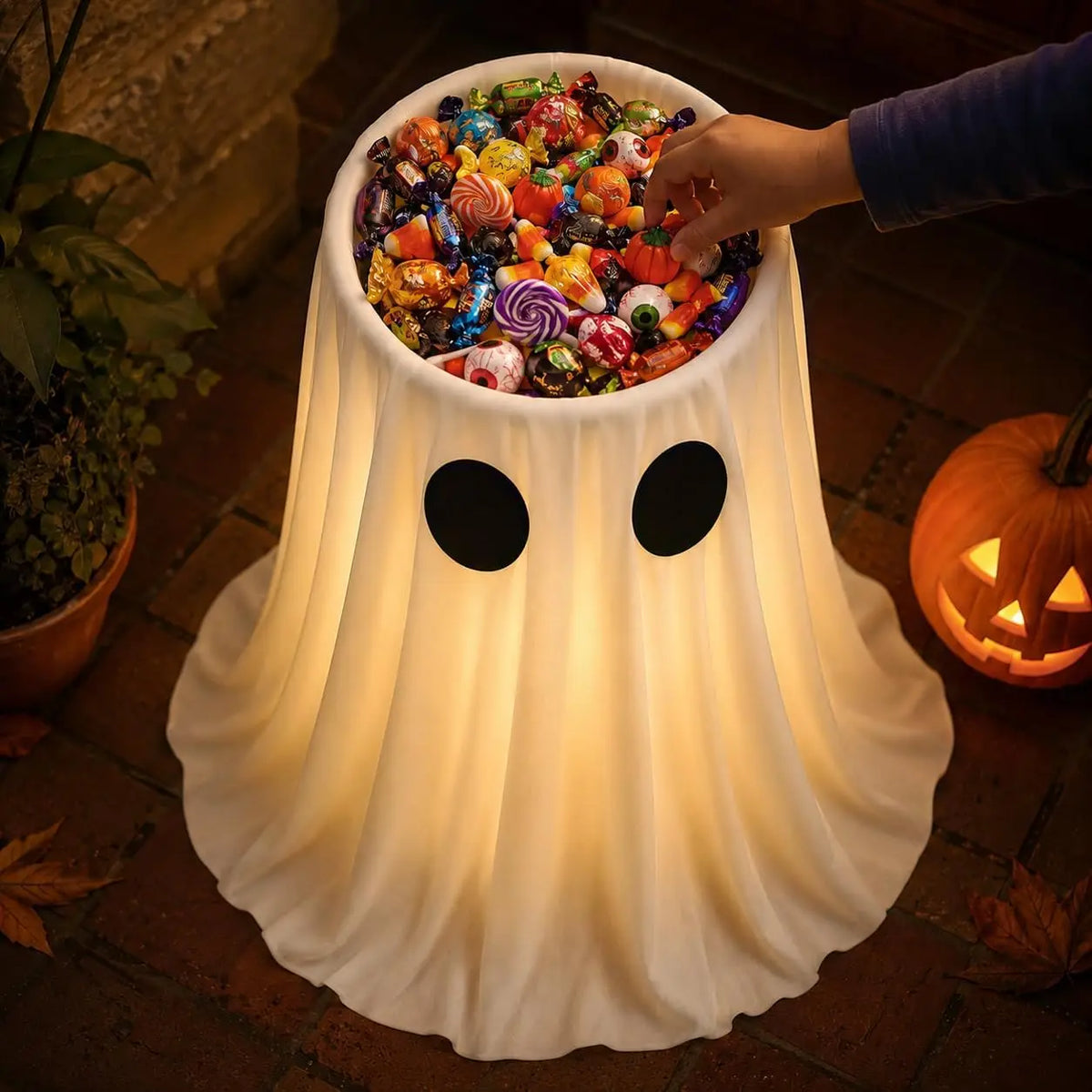 Large-Capacity Lighted Halloween Ghost Candy Bowl