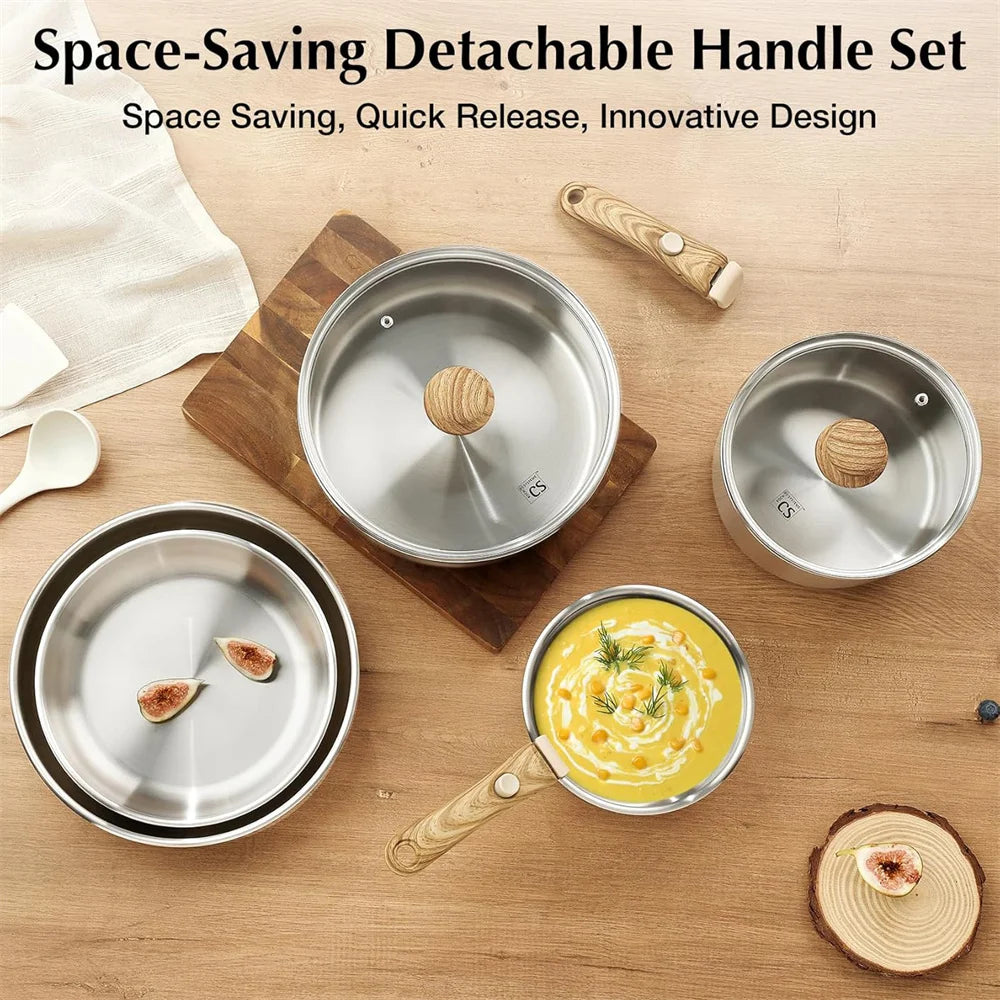 . 11-Piece Stainless Steel Cookware Set 18/10 Stainless Steel Pots and Pans With Detachable Handle .