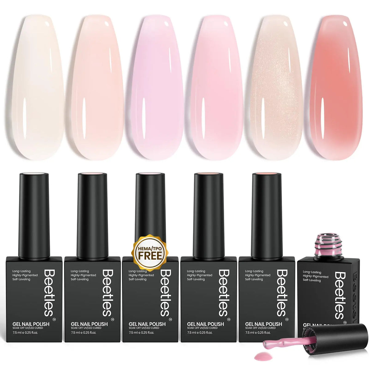 Beetles Jelly Gel Nail Polish Set, 6 Colors Nude Pink Gel Polish Kit
