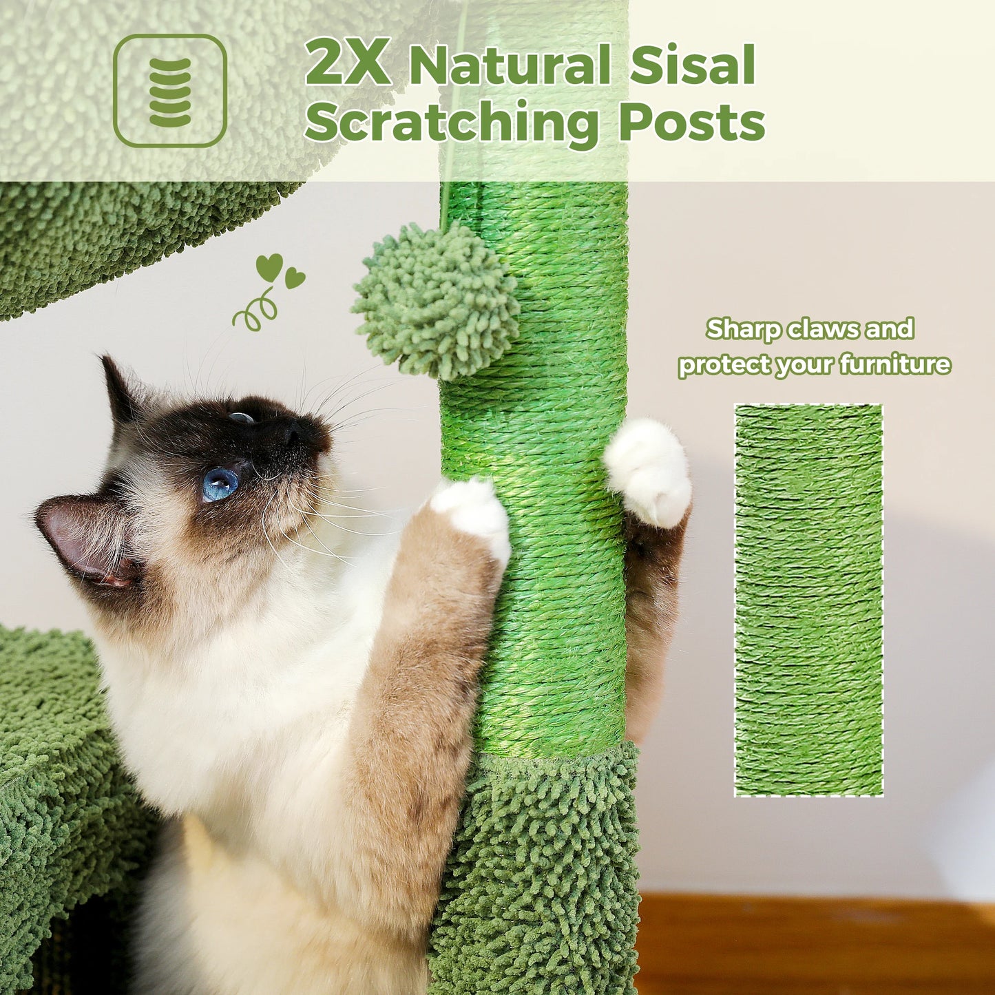 Cactus Cat Tree Small Cat Tower with Spacious Condo ,Cozy Hammock Ball, Scratching .