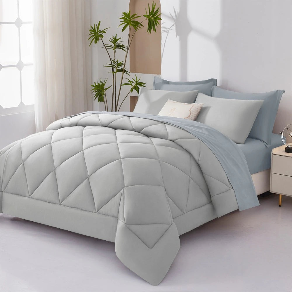 5/7pcs  Comforter Sets Queen-Breathable Comforter-Ultra-Soft Fluffy Fiber Filling, Warmth For All Seasons-Bed In A Bag .