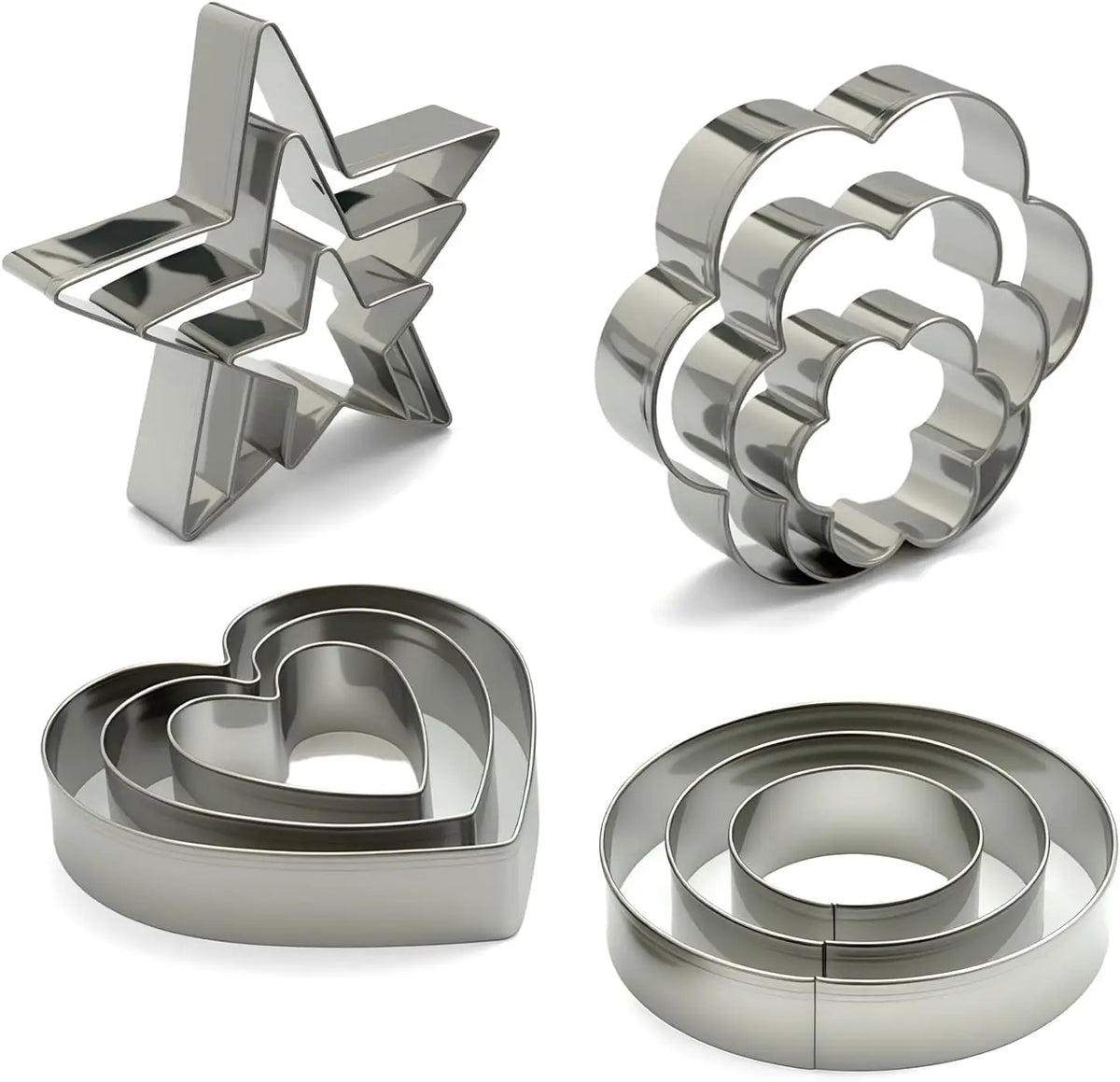 Metal Cookie Cutters Set of 12 - Heart, Flower, Round, Star Shapes