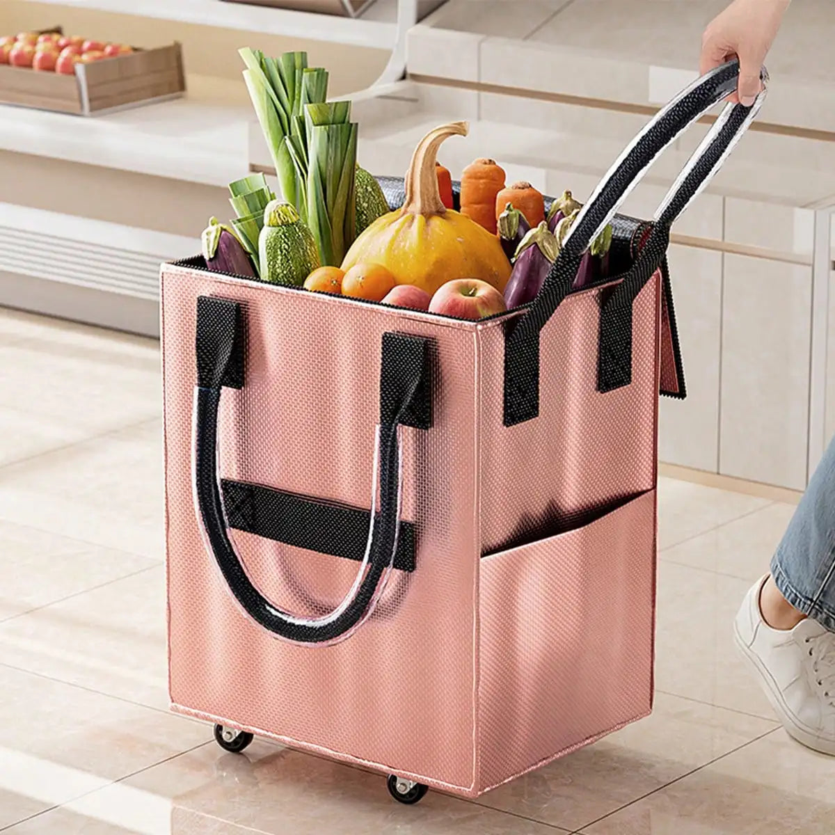 Rolling Grocery Shopping Tote - Portable Large Capacity Wheel Bag .