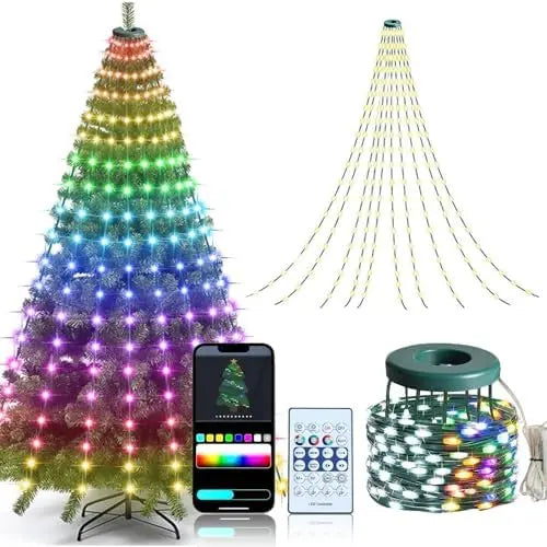 1.8CM/2.1CM RGB Christmas Tree Waterfall Lights With Star Topper,APP Remote Control . Multicolor Fairy Light