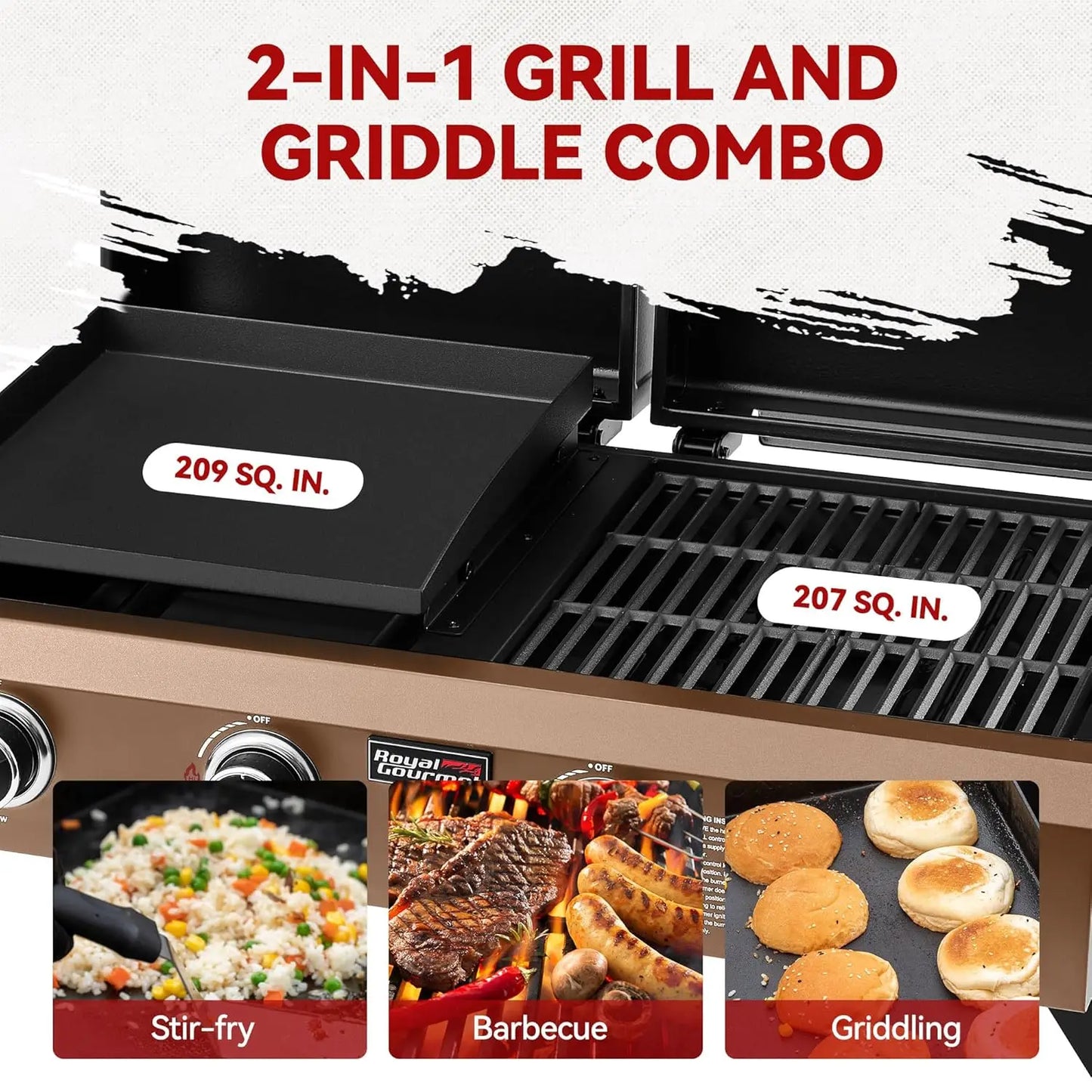 .Portable Tabletop Grill & Griddle Combo with Hood, 4-Burner Portable Propane Gas Grill Griddle Combo .