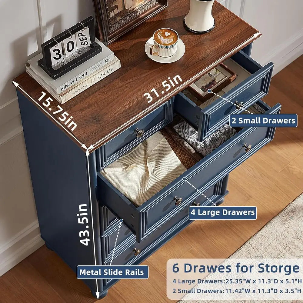 4-Piece Wooden Bedroom Furniture Set: 6-Drawer Dresser & 43.5 Tall Chest, 18 Column Nightstands