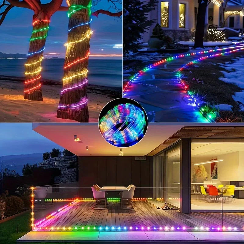 1pc Solar LED Tube Light 100LED Tube Rope String Light 8 Modes with Outdoor PVC Tube Light Solar Fence Light .