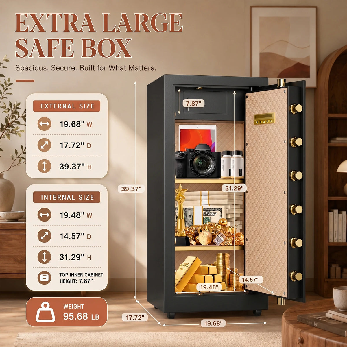 Kavey 10.0 Cub Home Safe with Adjustable Shelve.Heavy Duty Safe with Solid Bolts, LCD Screen, Separate Lock Box, Extra Large Safe Box.