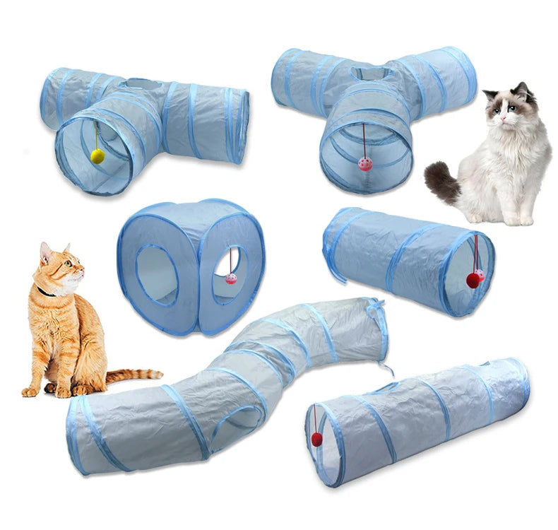 Cat Toys Gray 3-Way Foldable Pet Cat Tunnel Tube Toy
