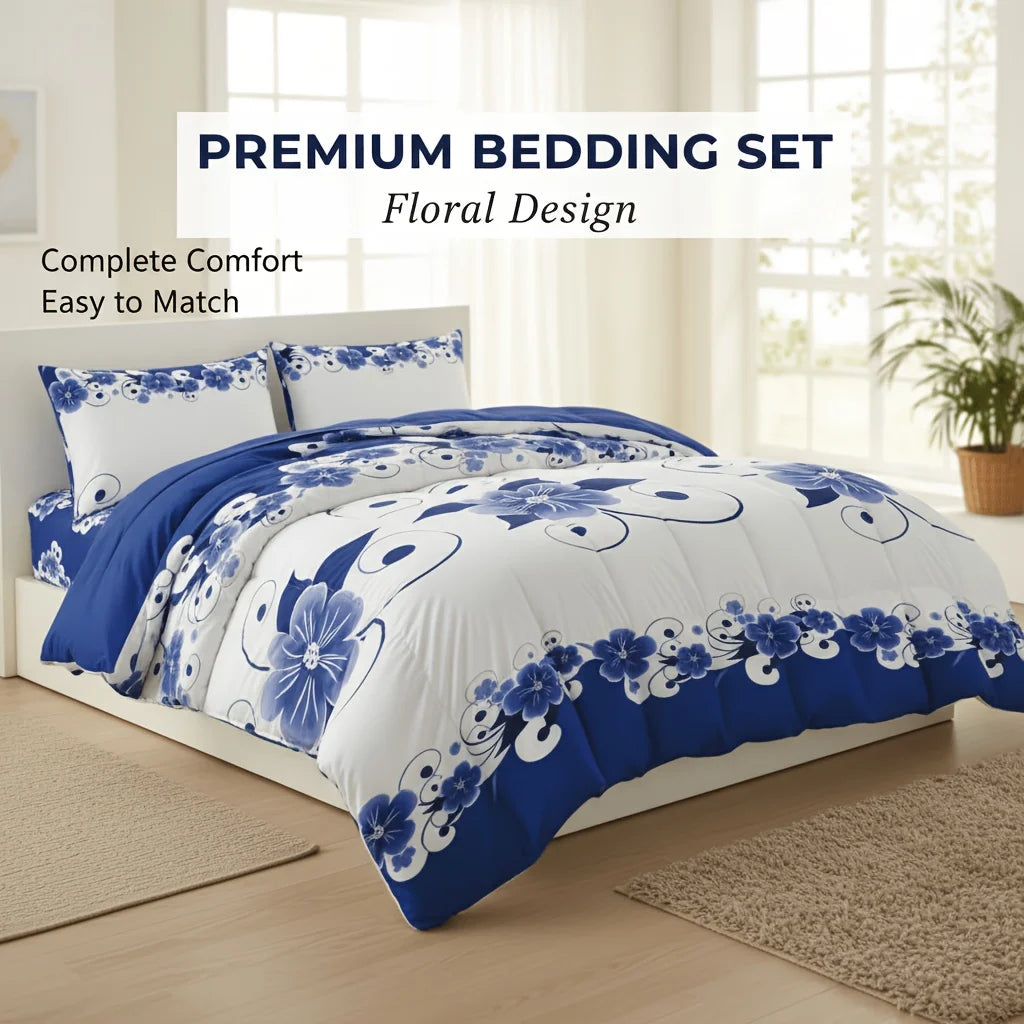 9 Piece Luxury Bedspread And Curtain Set Purple Floral Microfiber All Season