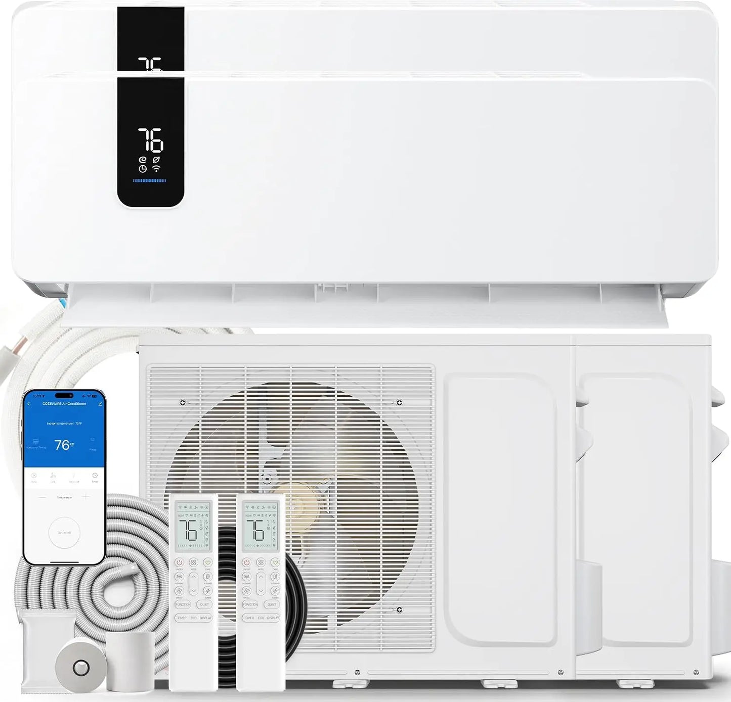 2 Zone 24000 BTU Mini Split AC/Heating System, 20 SEER2 12000 + 12000 BTU WiFi Enabled 115V Dual Zone Ductless Air Conditioner with 2 Outdoor Units,.
