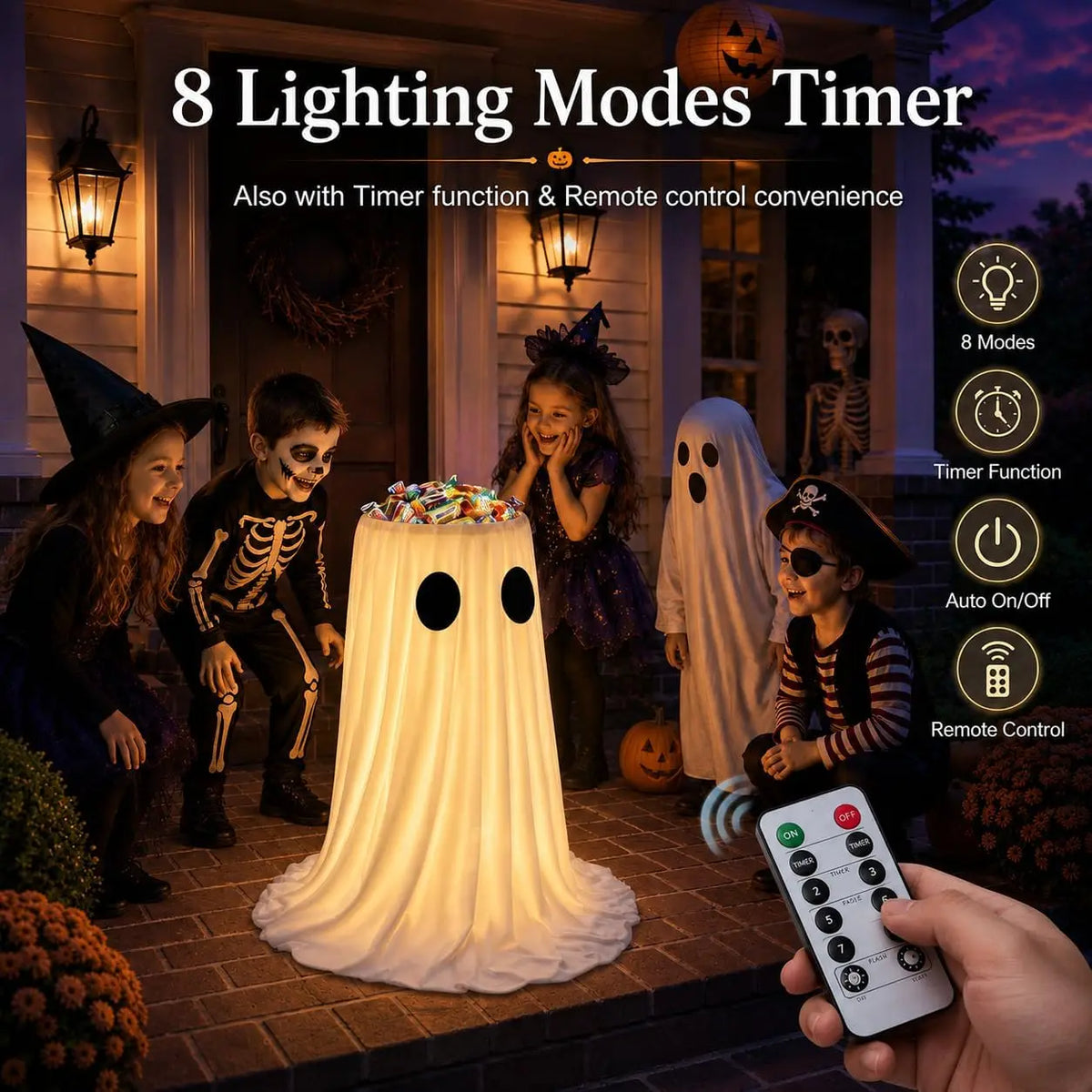 Large-Capacity Lighted Halloween Ghost Candy Bowl