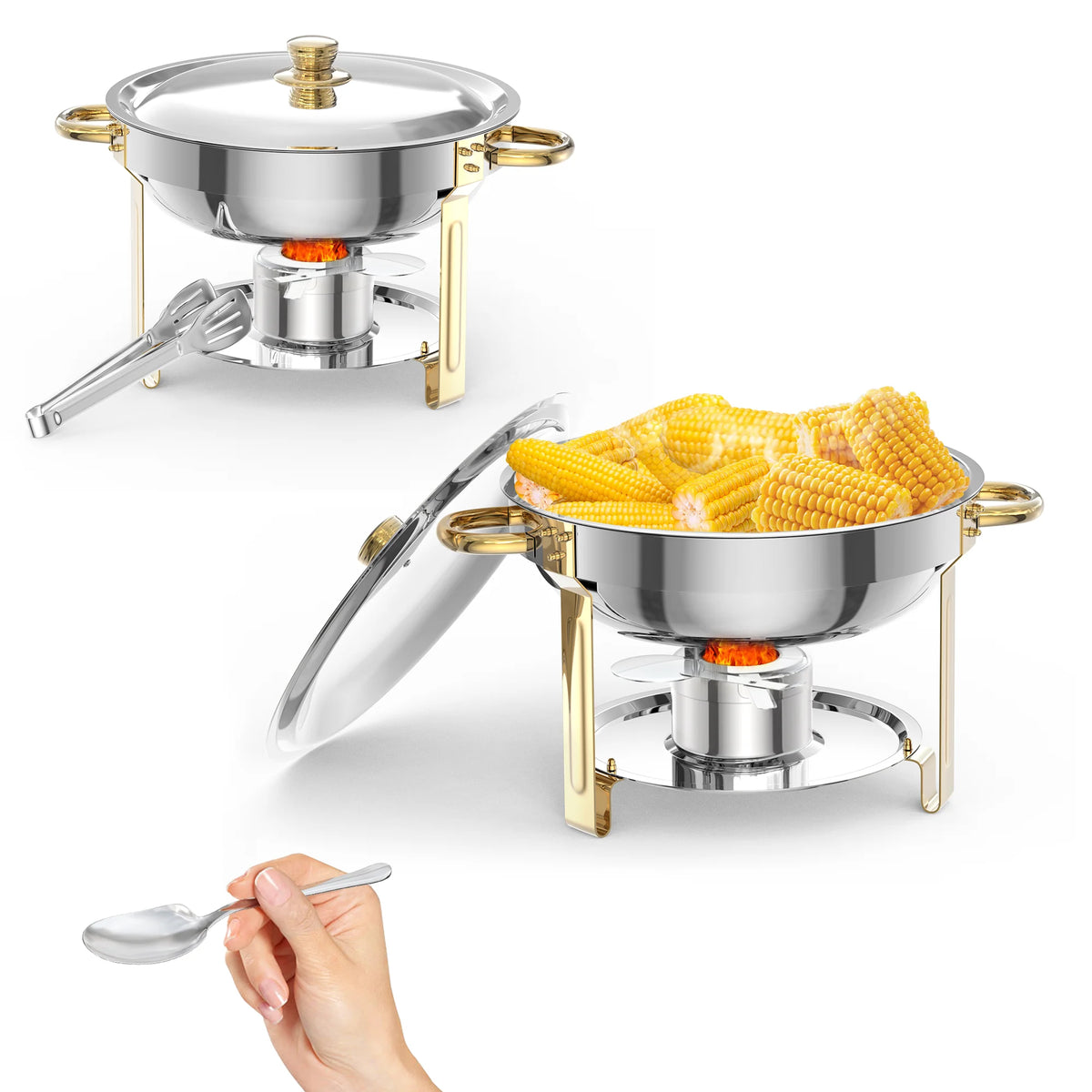 Chafing Dishes for Buffet 2/4/6Pack, 5QT Round Chafing Dishes for Buffet, Stainless Steel Chafing Dish Buffet Set with Spoon and Tweezers .