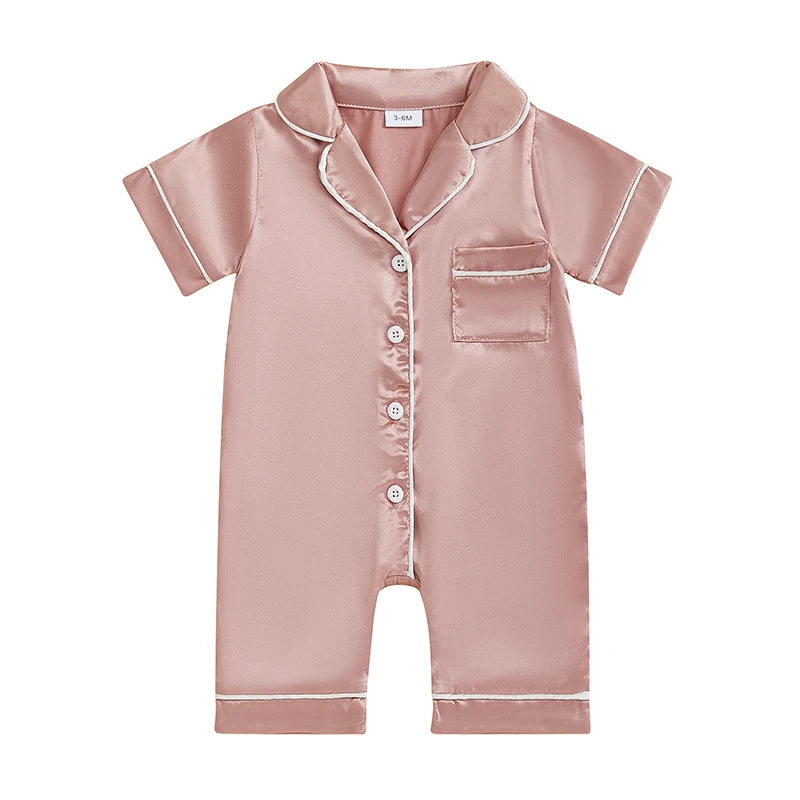 Infant Unisex Sleepsuits s Color Block Lapel Short Sleeve Pajamas