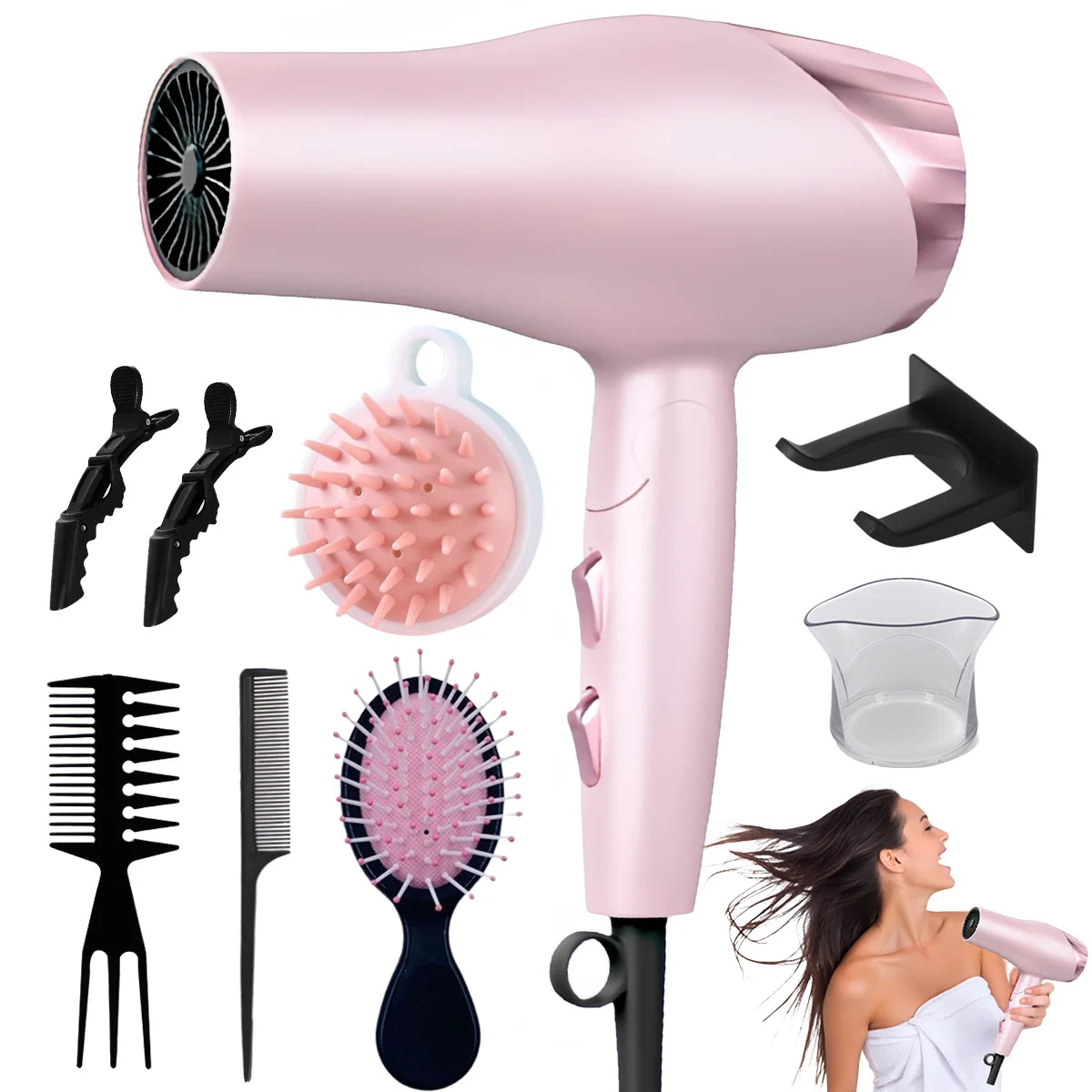 Foldable Fast Drying Hair Dryer with Diffuser f With Hot/Warm/Cold Wind,