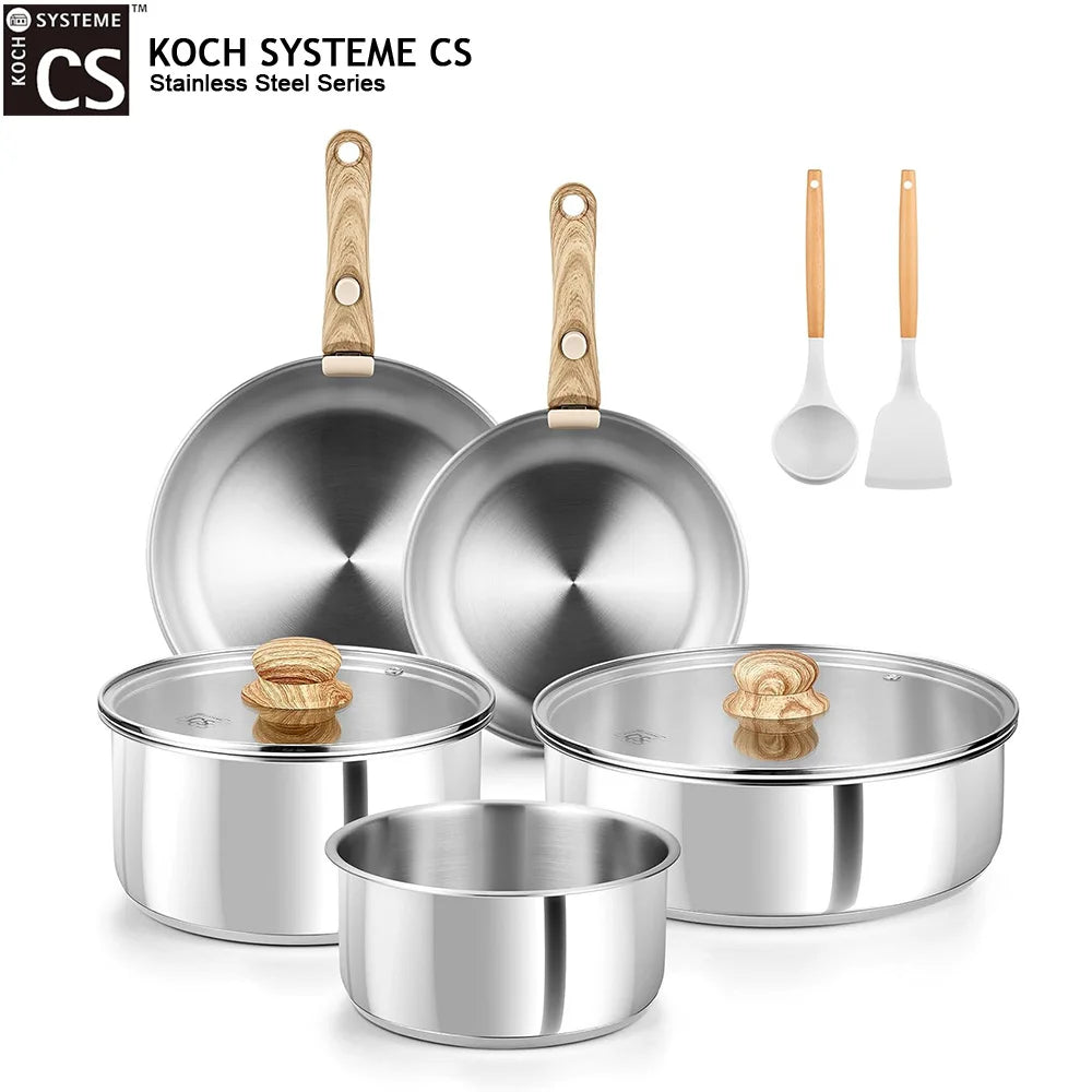 . 11-Piece Stainless Steel Cookware Set 18/10 Stainless Steel Pots and Pans With Detachable Handle .
