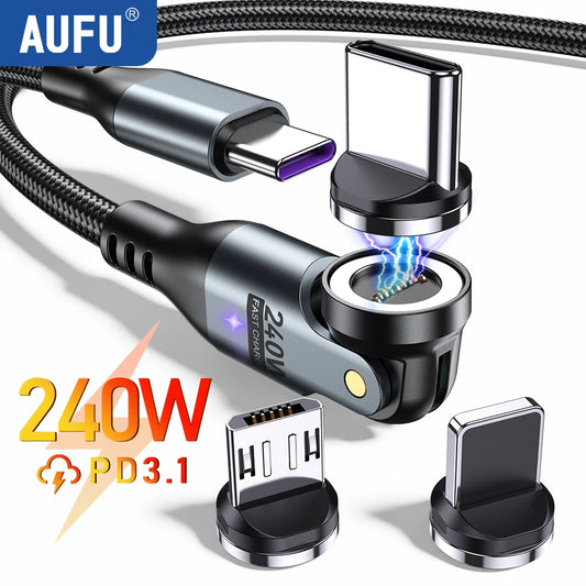 AUFU 240W USB C To Type C Cable PD3.1 5A Magnetic Fast Charging Data Wire for . iPhone 17 16 15 Samsung Xiaomi Laptop Magnet USBC Cord