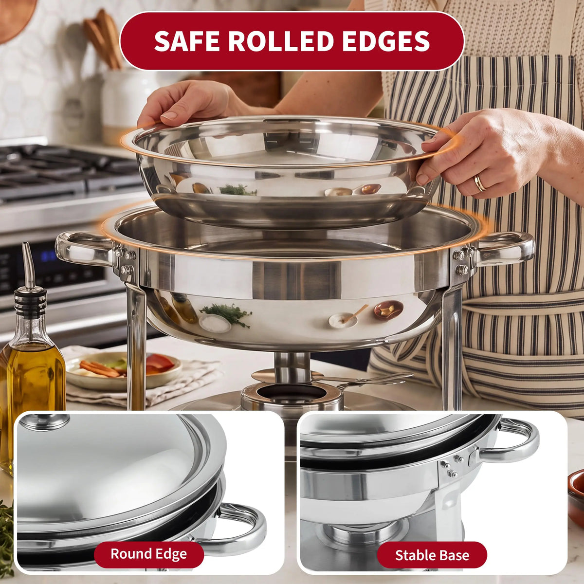 Chafing Dishes for Buffet, 2 Pack Round Chafing Dish Buffet Set, 5 QT Chafer Food Warmer with Lid,