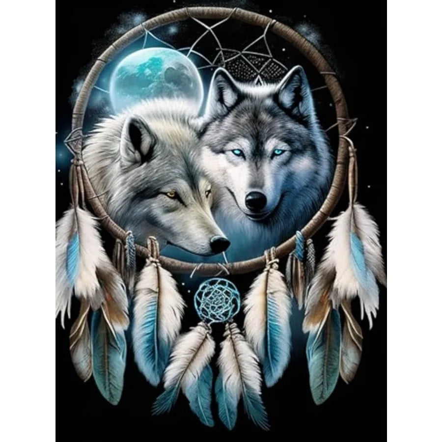 Wolf Diamond Painting Kit for Adults Beginners, Dreamcatcher 5D Full Drill Diamond Art Kit,