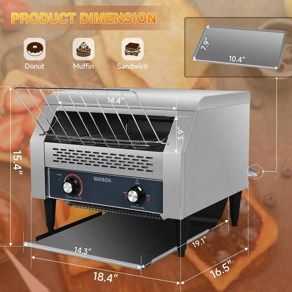 Commercial Conveyor Toaster .3 Slice at Time 2600W Bun Toasters with Dual Heating Tube for Bagel