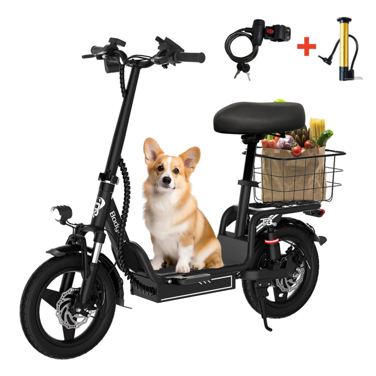 Bodywel T3 Folding Electric Scooter for Adults, 48V 13Ah Full Shock Foldable EScooter with Seat.