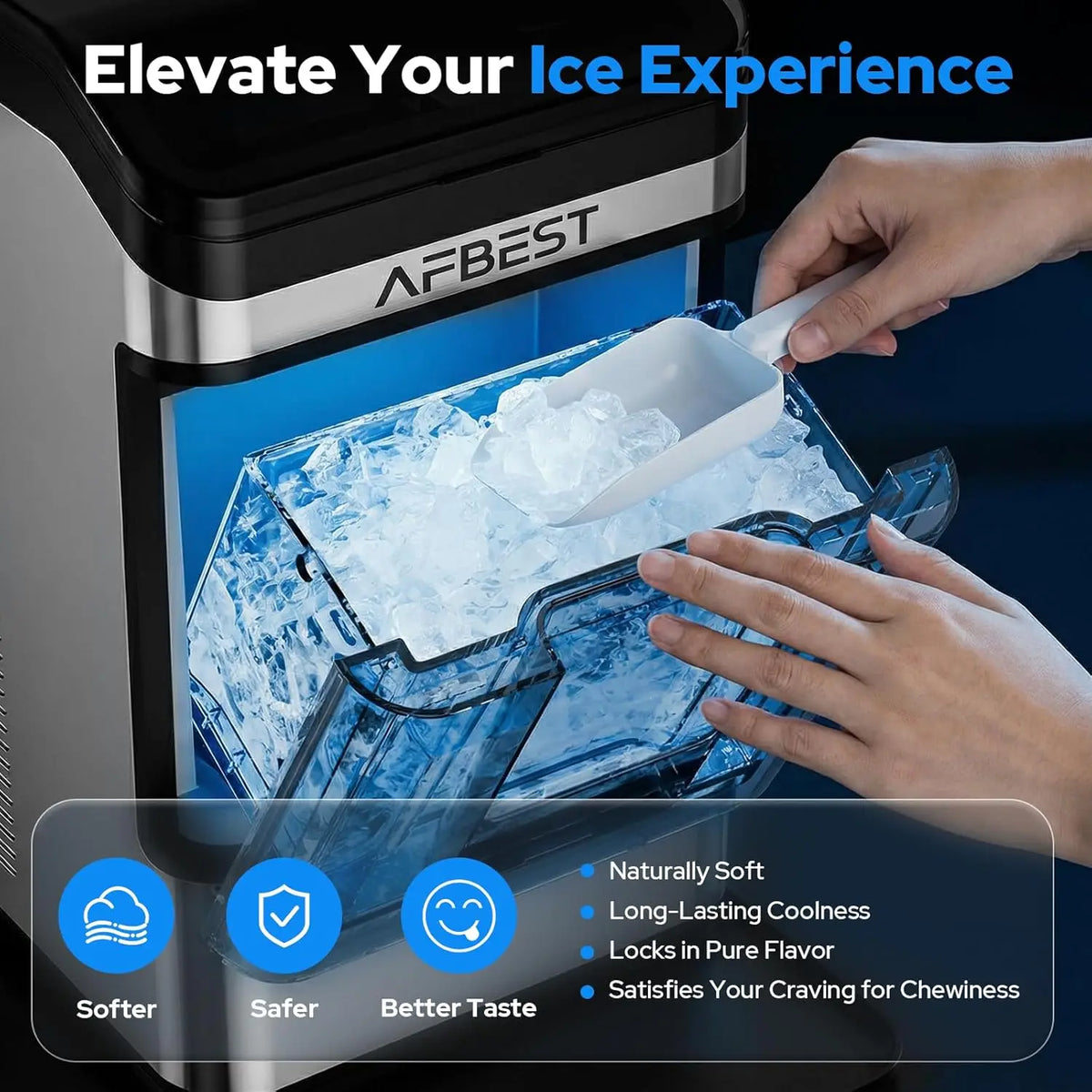 Large Capacity Countertop Nugget Ice Maker – 38 lbs/24H, Chewable Soft Ice, One-Touch Self-Cleaning, Dual Water Tanks (3L+1.5L),.