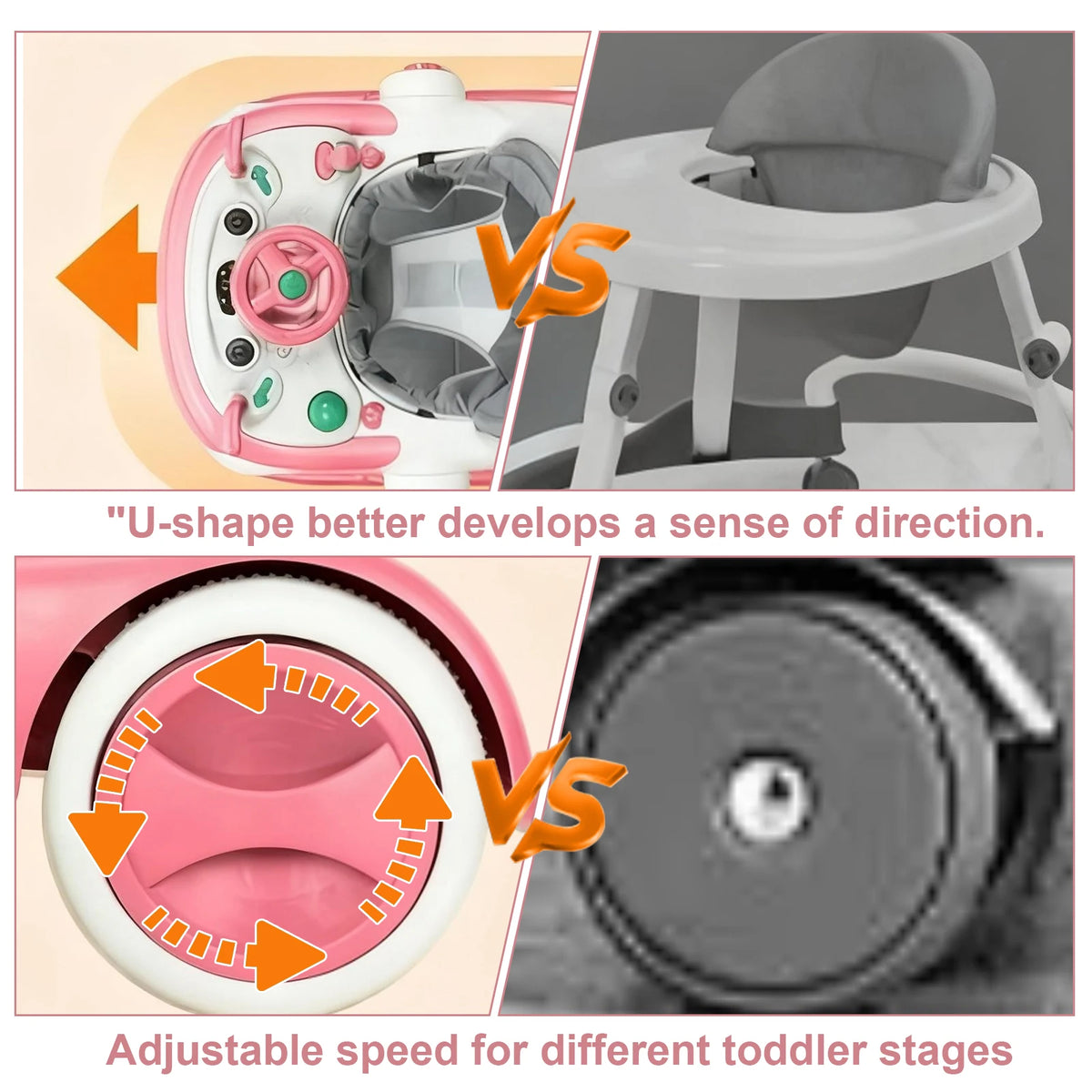 4 in 1 Baby Walker Toddler Baby Push Walker with Sunshade, Removable Feeding Tray .