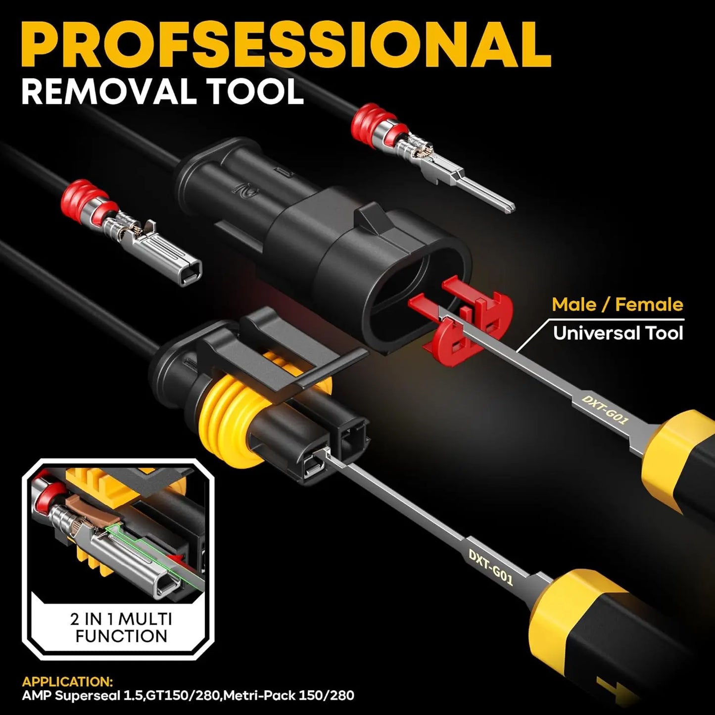 Waterproof Automotive Electrical Connectors Crimping Tool Kit, 1/2/3/4 Pin Plugs, Ratchet Crimper for 24-14 AWG, Removal Tools